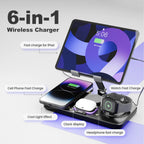 6 in 1 Wireless Charger for Iphone Airpods Iwatch, Foldable Magnetic Charging Station for Apple Multiple Devices,Travel Charging Pad Dock Compatible with Apple 12 and above Series