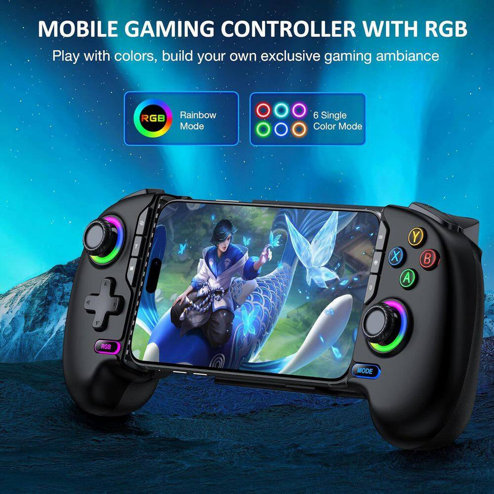 Wireless Phone Controller for Iphone Android with Hall Joystick RGB Gaming Support Xbox Cloud Steam Link Black