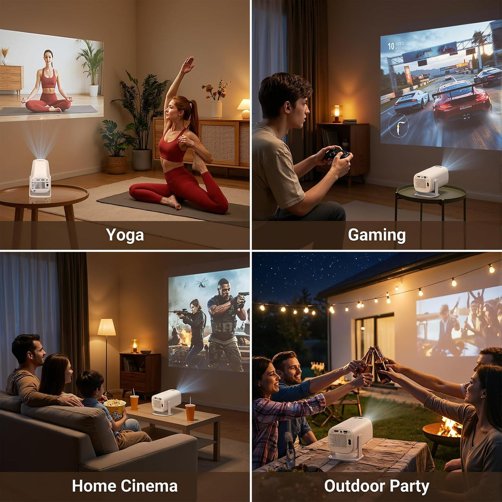 Mini Projector with Wifi and Bluetooth, 4K Protable Smart Projector Build-In Android 14, 130" Screen Auto Keystone Movie Projector Compatible with HDMI Phone TV Stick for Bedroom Outdoor