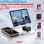 6 in 1 Wireless Charger for Apple Device, 30W Foldable Wired Charging for Ipad with Clock & 7 Color Ambient Light, Nightstand Charger Station for Iphone 17
