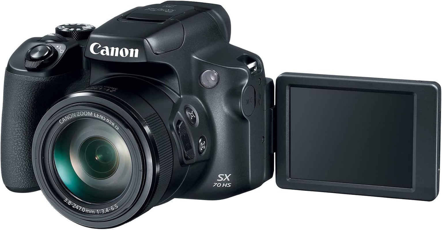 Canon Powershot SX70 20.3MP Digital Camera 65X Optical Zoom Lens 4K Video 3-Inch LCD Tilt Screen (Black) | 20.3MP 1/2.3 CMOS, 4K Video, Digic 8, WI-FI and Bluetooth