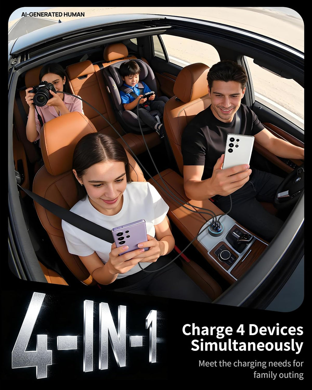 Car Charger USB C, 4-Port 90W Super Fast Charging Car Phone Charger Accessories Dual USB-C & USB-A Cargador Carro Cigarette Lighter Adapter for Iphone 17 16 15 14 13 12, Ipad, Galaxy, Tablet, Android