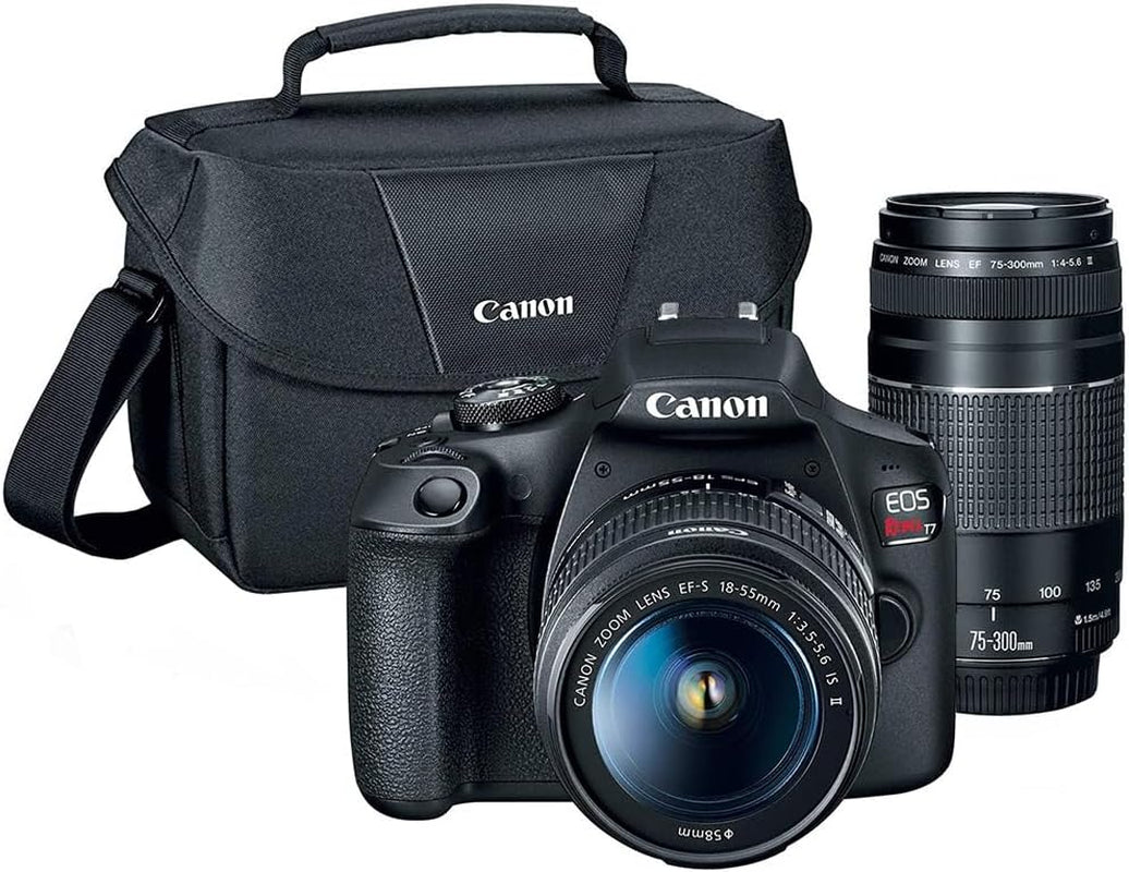 Canon EOS Rebel T7 DSLR Camera with Ef18-55Mm + EF 75-300Mm Double Zoom Kit 2727C021 Bundle with Lexar Premium 64GB SDXC Memory Card, Deco Essentials Camera Bag and Corel Photo Video Suite