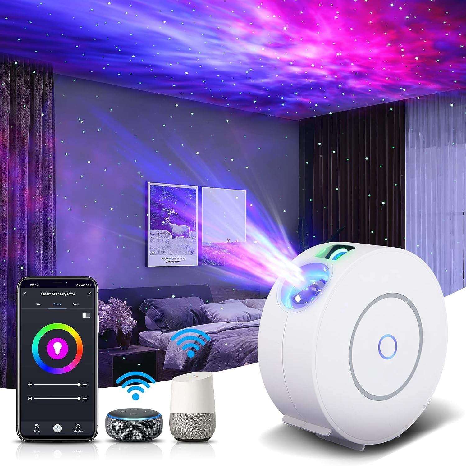 Galaxy Projector for Bedroom,Star Projector Galaxy Light,Northern Lights Projector,Ceiling Starlight Projector,Nebula Lamp,Smart App&Voice Control,Aurora LED Night Light Projector for Kids Room White