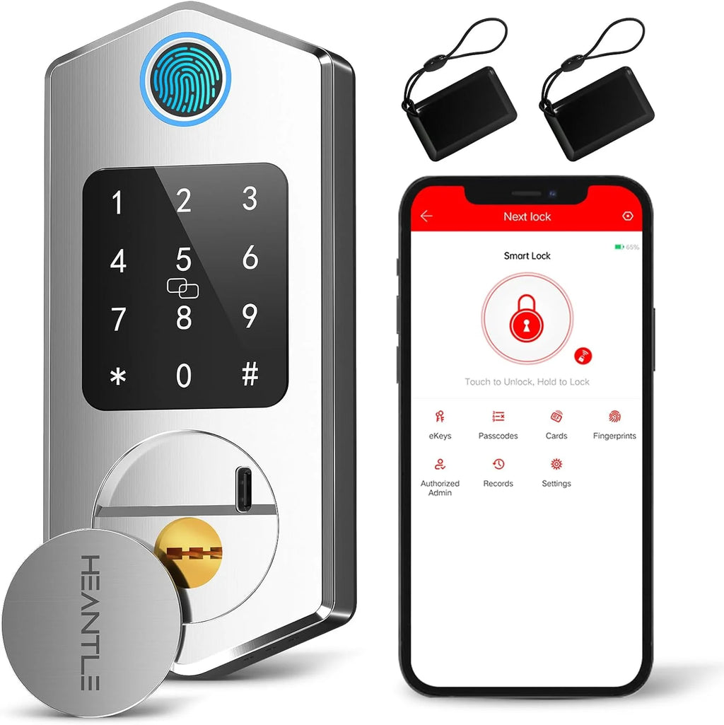 Smart Deadbolt Lock,  Fingerprint Smart Locks for Front Door with Bluetooth Electronic Keypads Keyless Entry Door Lock Deadbolt and IC Fob App Control Works with Alexa, Google Assistant