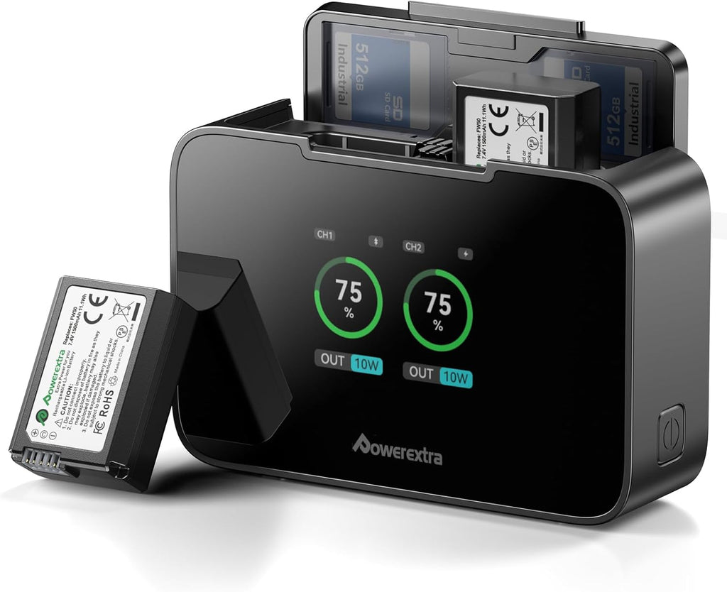 NP-FW50 Battery and Fast Dual Charger with SD Card Slots - 20W PD Fast Charging for Sony ZV-E10 Sony Alpha A6500 A6400 A6300 A6000 A5000 A5100 A7 A7II A7R A7RII A7S A7SII RX10 II III IV