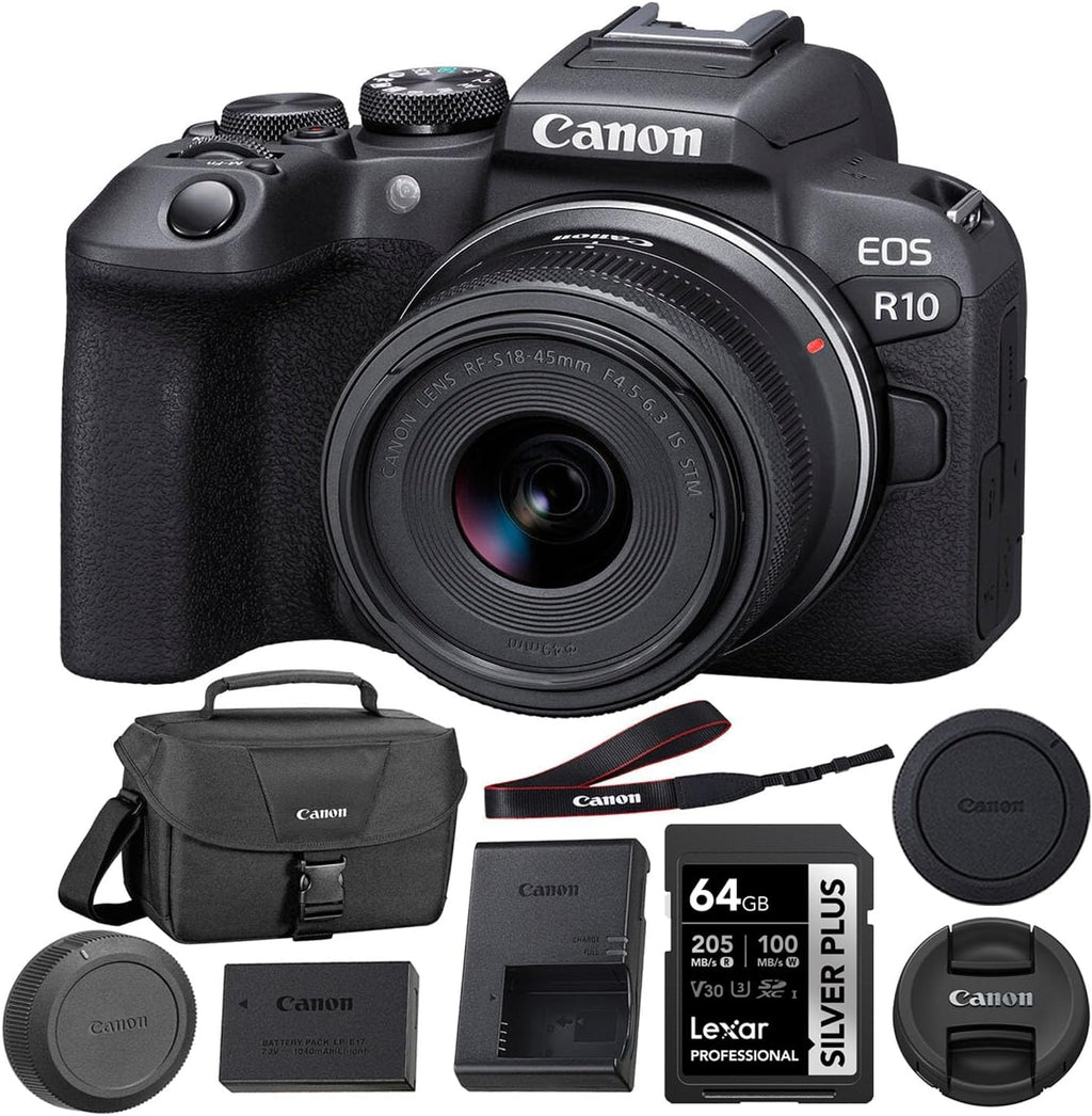 Canon EOS R10 Mirrorless Camera with RF-S 18-45Mm Lens Bundle with 64GB SDXC Memory Card + Canon 200ES EOS Shoulder Bag (3 Items)