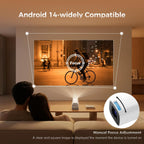 Mini Projector with Wifi and Bluetooth, 4K Protable Smart Projector Build-In Android 14, 130" Screen Auto Keystone Movie Projector Compatible with HDMI Phone TV Stick for Bedroom Outdoor