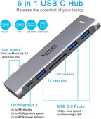 USB C Adapter for Macbook Pro/Air M1 M2 M3 2021 2020 2019 13" 15" 16", 6 in 1 USB-C Hub Macbook Pro Accessories with 3 USB 3.0 Ports,Usb C to Microsd/Sd Card Reader and 100W Thunderbolt 3 PD Port