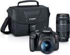 Canon EOS Rebel T7 DSLR Camera Double Zoom Lens Kit with EF-S 18-55Mm and EF 75-300Mm Lenses, 24.1 Megapixel CMOS (APS-C) Sensor, Full HD Videos, Wi-Fi, Beginner Photographers, Digital Camera, Black | Canon Eos Rebel T7 Body with Ef-S 18-55Mm F/3.5-5.6 Is Ii plus Ef 75-300Mm F/4-5.6 III, 24.1MP Aps-C CMOS Sensor, 9-Point Af