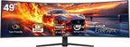49" DQHD 165Hz Ultrawide Curved Gaming Monitor, 1500R, Freesync, Black | 5120X1440 32:9, 120%Srgb, Low Blue Light, Height-Adjustable Stand, HDMI 2.1/DP 1.4, Wall Mount for Gaming, Editing and Work