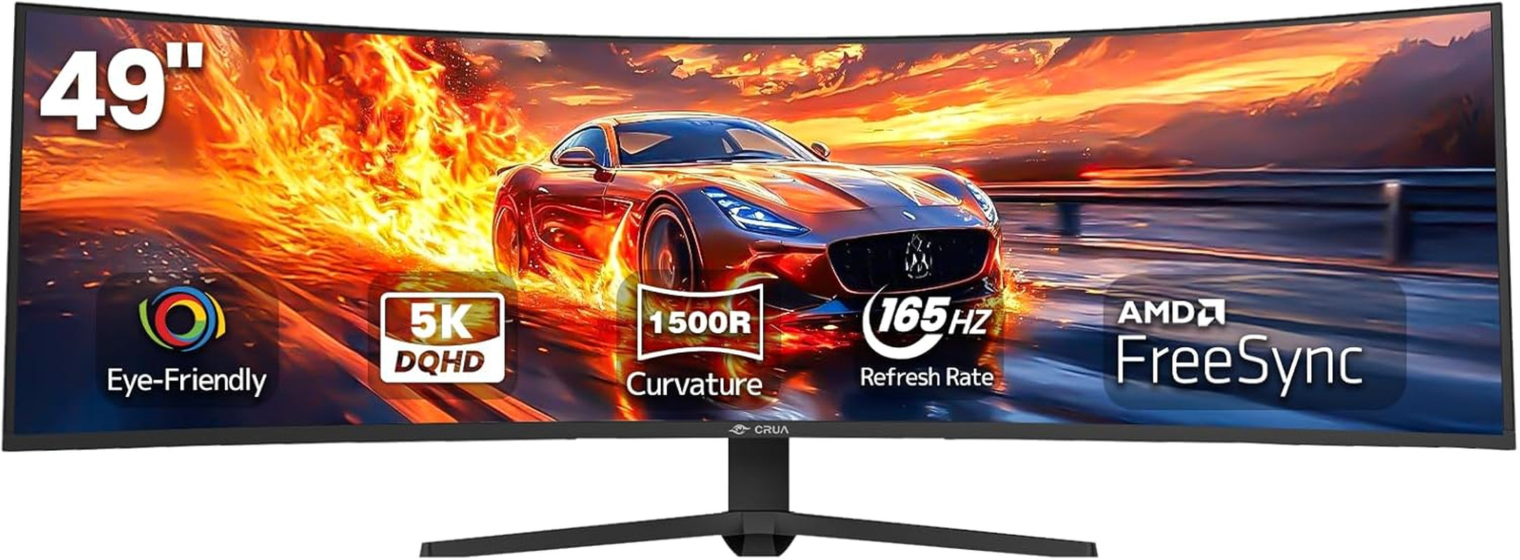 49" DQHD 165Hz Ultrawide Curved Gaming Monitor, 1500R, Freesync, Black | 5120X1440 32:9, 120%Srgb, Low Blue Light, Height-Adjustable Stand, HDMI 2.1/DP 1.4, Wall Mount for Gaming, Editing and Work