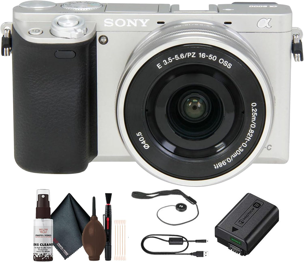Sony Alpha A6000 Mirrorless Camera with 16-50Mm Lens (Silver) + Lens Cap Keeper + Cleaning Kit
