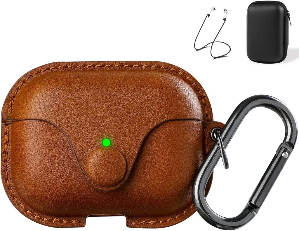 for Airpods Pro 2 Case Leather, Airpods Pro Leather Case Cover with Keychain Airpod Strap Compatible with Apple Airpod Pros 2Nd Generation 2023 2022/Airpods Pros 2019 (Front LED Visible), Brown