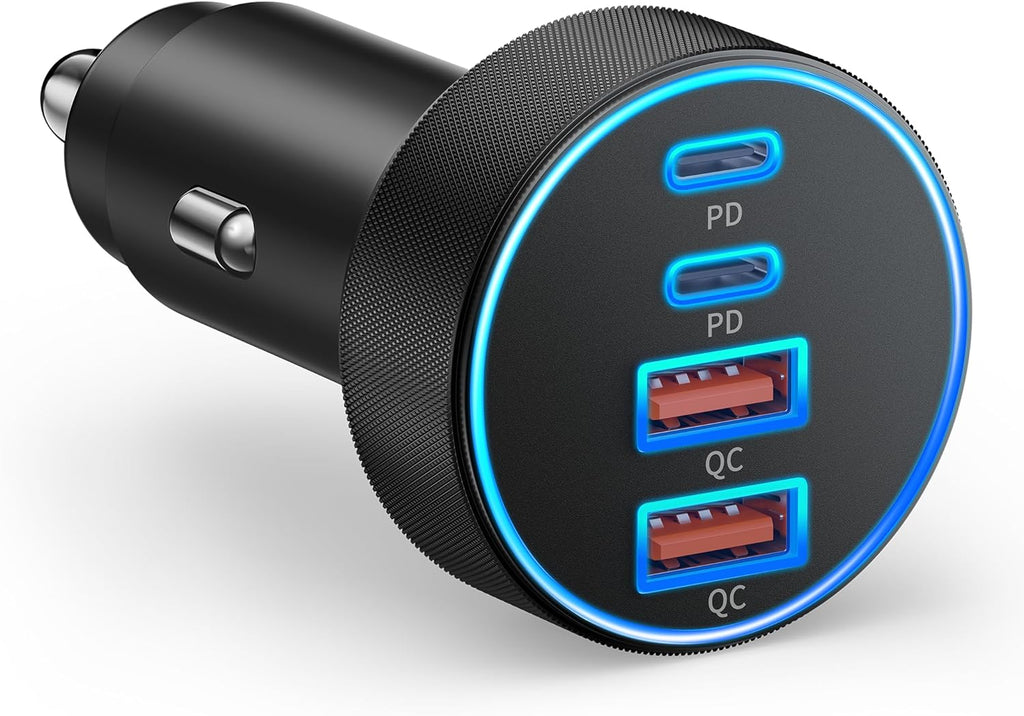 Car Charger USB C, 4-Port 90W Super Fast Charging Car Phone Charger Accessories Dual USB-C & USB-A Cargador Carro Cigarette Lighter Adapter for Iphone 17 16 15 14 13 12, Ipad, Galaxy, Tablet, Android