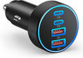 Car Charger USB C, 4-Port 90W Super Fast Charging Car Phone Charger Accessories Dual USB-C & USB-A Cargador Carro Cigarette Lighter Adapter for Iphone 17 16 15 14 13 12, Ipad, Galaxy, Tablet, Android