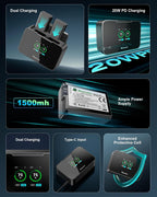 NP-FW50 Battery and Fast Dual Charger with SD Card Slots - 20W PD Fast Charging for Sony ZV-E10 Sony Alpha A6500 A6400 A6300 A6000 A5000 A5100 A7 A7II A7R A7RII A7S A7SII RX10 II III IV