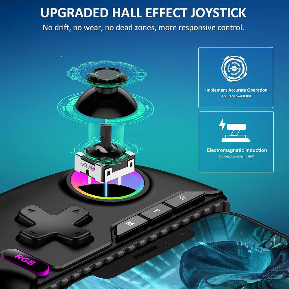 Wireless Phone Controller for Iphone Android with Hall Joystick RGB Gaming Support Xbox Cloud Steam Link Black