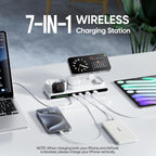 7-In-1 Wireless Charging Station for Apple Devices,  Magnetic Wireless Charger &4 USB Ports(Pd65W USB-C), 5FT Cord Flat Plug, Foldable Charger Stand for Macbook,Iphone 16/15/14, Iwatch &Airpods