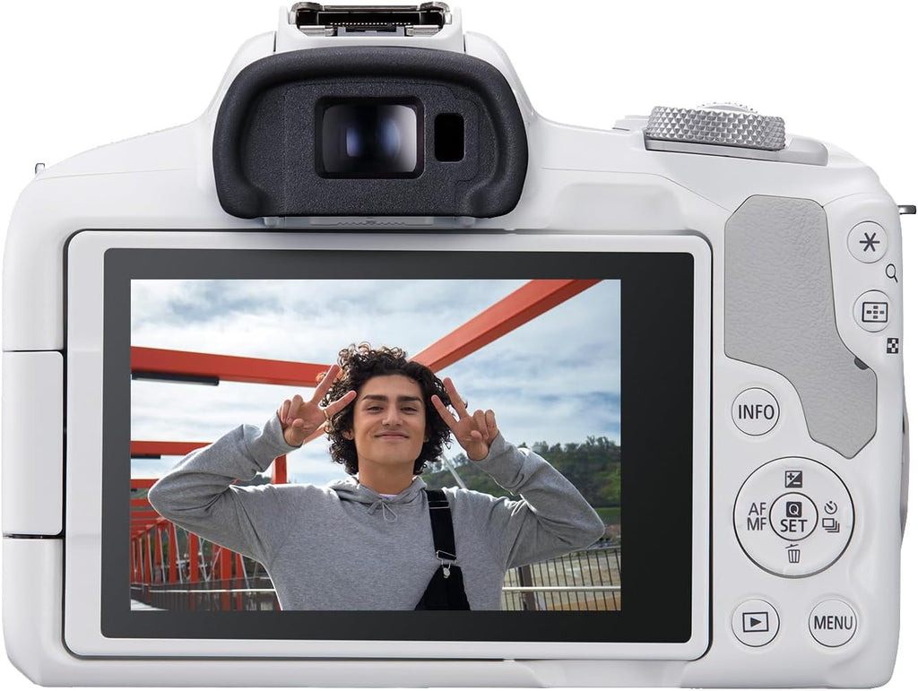 Canon EOS R50 Mirrorless Camera Rf-S18-45Mm F4.5-6.3 Is STM Lens Kit, 24.2 Megapixel CMOS (APS-C) Sensor, 4K Video, Hybrid Camera, Photo and Video, Vlogging, Content Creator, RF Mount, White | 24.2MP Aps-C Sensor • 4K UHD Video • Rf-S 18-45Mm F/4.5-6.3 Is Stm Lens • Compact Vlogging and Photo Kit