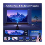 ALEEN & AJEAN Projector 4K 1080P Support, Mini Projector Smart for Movie Projection Compatible with Phone