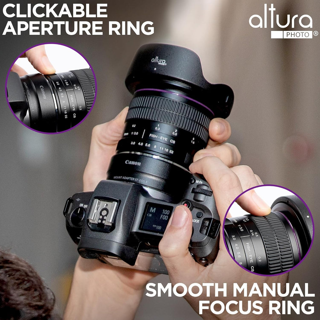 8Mm F/3.0 Professional Wide Angle Lens Aspherical Fisheye for Canon EOS 90D 80D 77D Rebel T8I T7 T7I T6I T6S T6 T100 SL2 SL3 DSLR Cameras with EF Mount