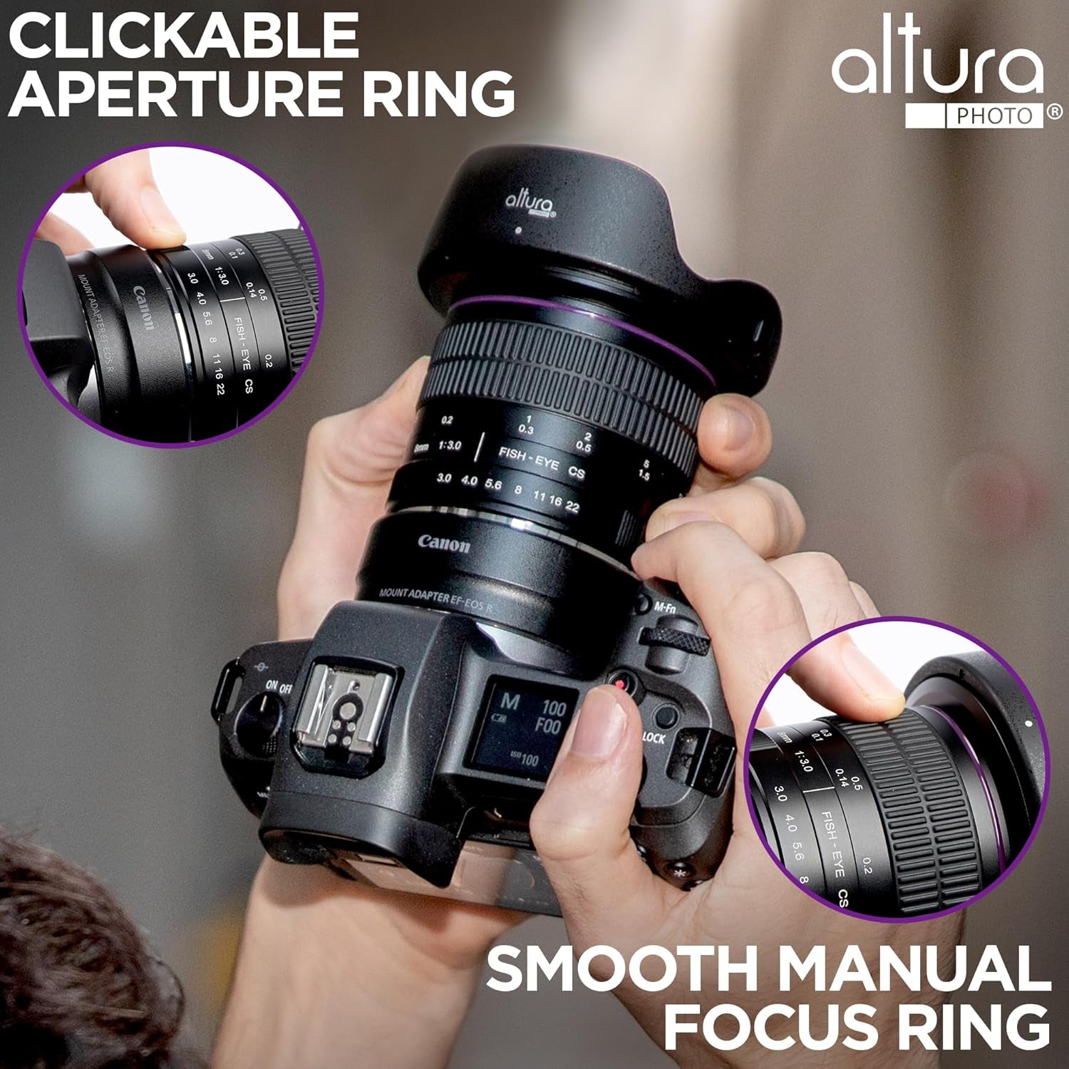 8Mm F/3.0 Professional Wide Angle Lens Aspherical Fisheye for Canon EOS 90D 80D 77D Rebel T8I T7 T7I T6I T6S T6 T100 SL2 SL3 DSLR Cameras with EF Mount