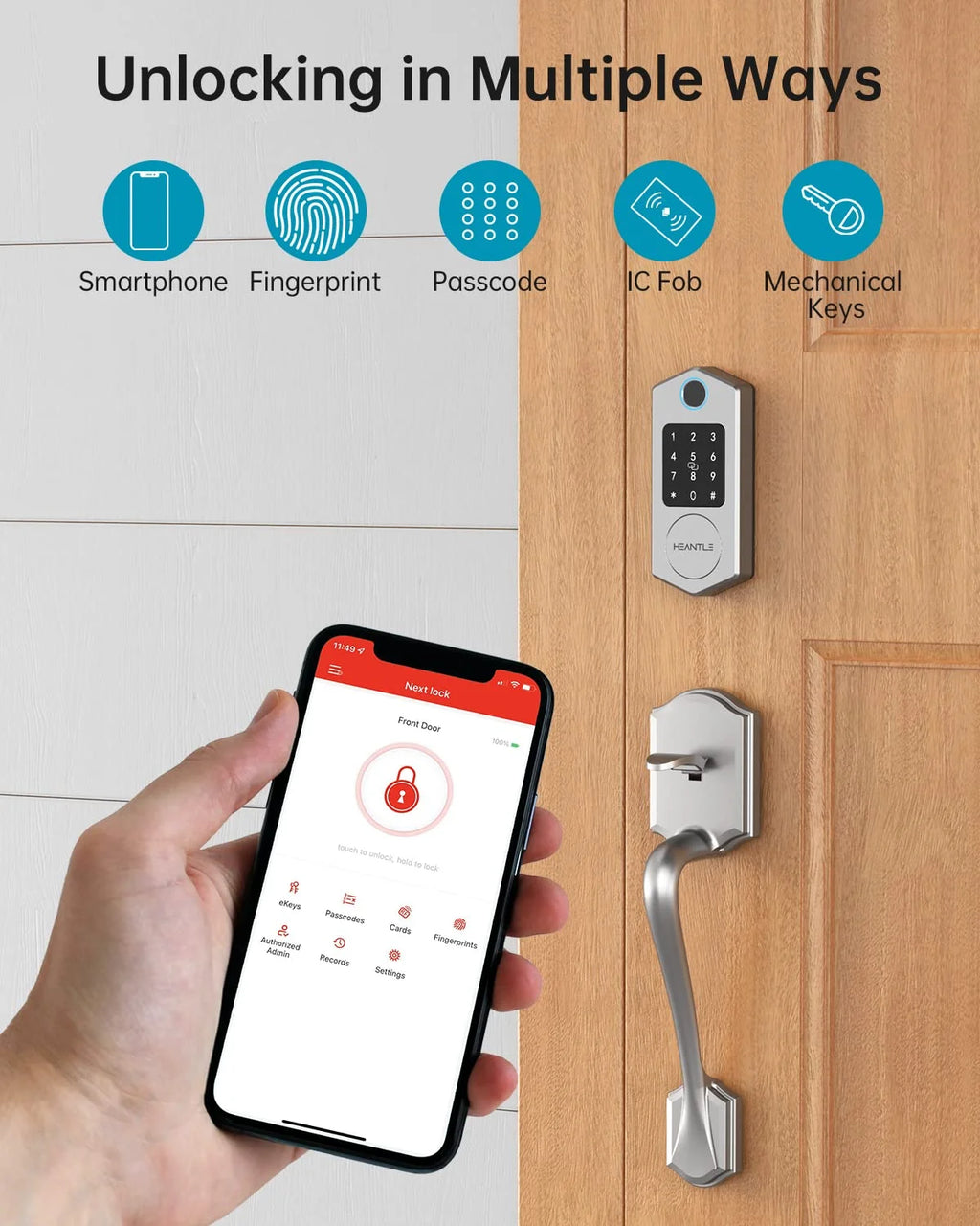 Smart Deadbolt Lock,  Fingerprint Smart Locks for Front Door with Bluetooth Electronic Keypads Keyless Entry Door Lock Deadbolt and IC Fob App Control Works with Alexa, Google Assistant