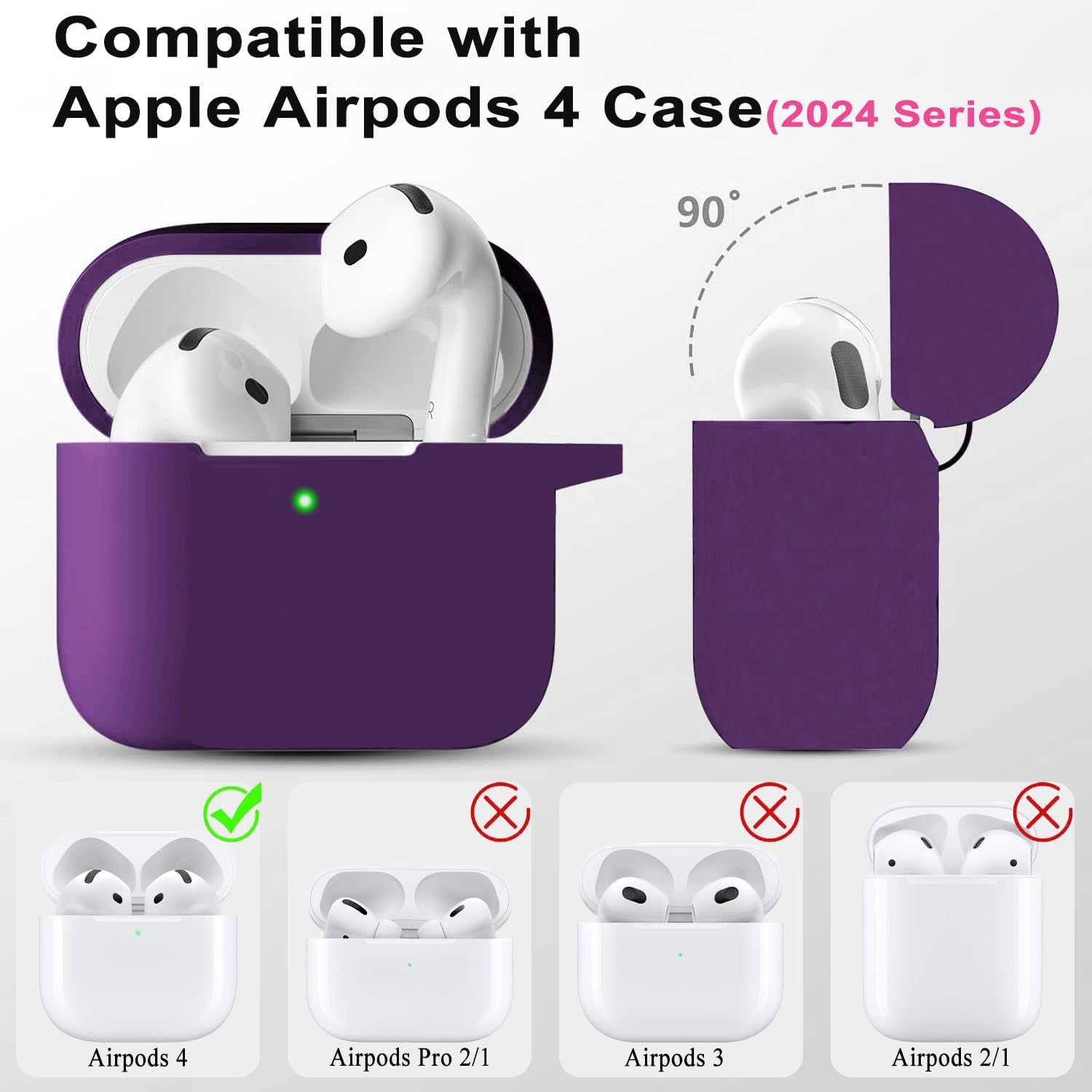 Case Cover for Apple Airpods 4 -  Airpods 4 Cases 2024 Cover Women Silicone Ipods 4 Earbuds Wireless Accessorie Charging Cases Girl Bling Keychain for Airpod Ipods 4Th Generation - Dark Purple