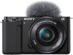 Sony ZV-E10 Mirrorless Camera Black with 16-50Mm Power Zoom Lens (ILCZV-E10L) – 24.2 MP APS-C Sensor, 4K Video, Vari-Angle Screen W/ 64GB Memory Card, Bag, Card Reader and More