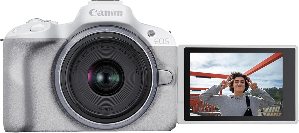 Canon EOS R50 Mirrorless Camera Rf-S18-45Mm F4.5-6.3 Is STM Lens Kit, 24.2 Megapixel CMOS (APS-C) Sensor, 4K Video, Hybrid Camera, Photo and Video, Vlogging, Content Creator, RF Mount, White | 24.2MP Aps-C Sensor • 4K UHD Video • Rf-S 18-45Mm F/4.5-6.3 Is Stm Lens • Compact Vlogging and Photo Kit