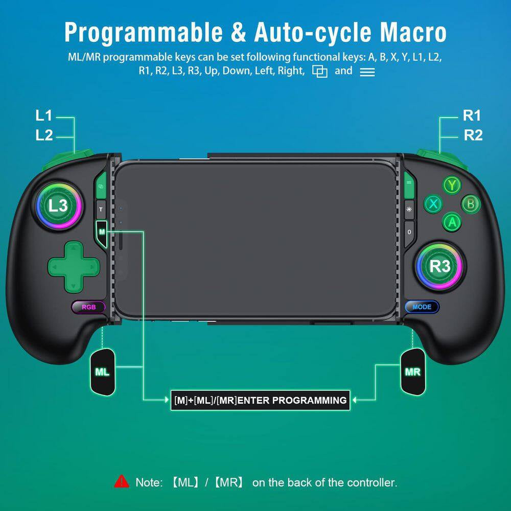 Wireless Phone Controller for Iphone Android with Hall Joystick RGB Gaming Support Xbox Cloud Steam Link Black