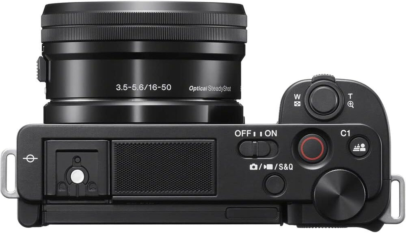 Sony ZV-E10 Mirrorless Camera Black with 16-50Mm Power Zoom Lens (ILCZV-E10L) – 24.2 MP APS-C Sensor, 4K Video, Vari-Angle Screen W/ 64GB Memory Card, Bag, Card Reader and More