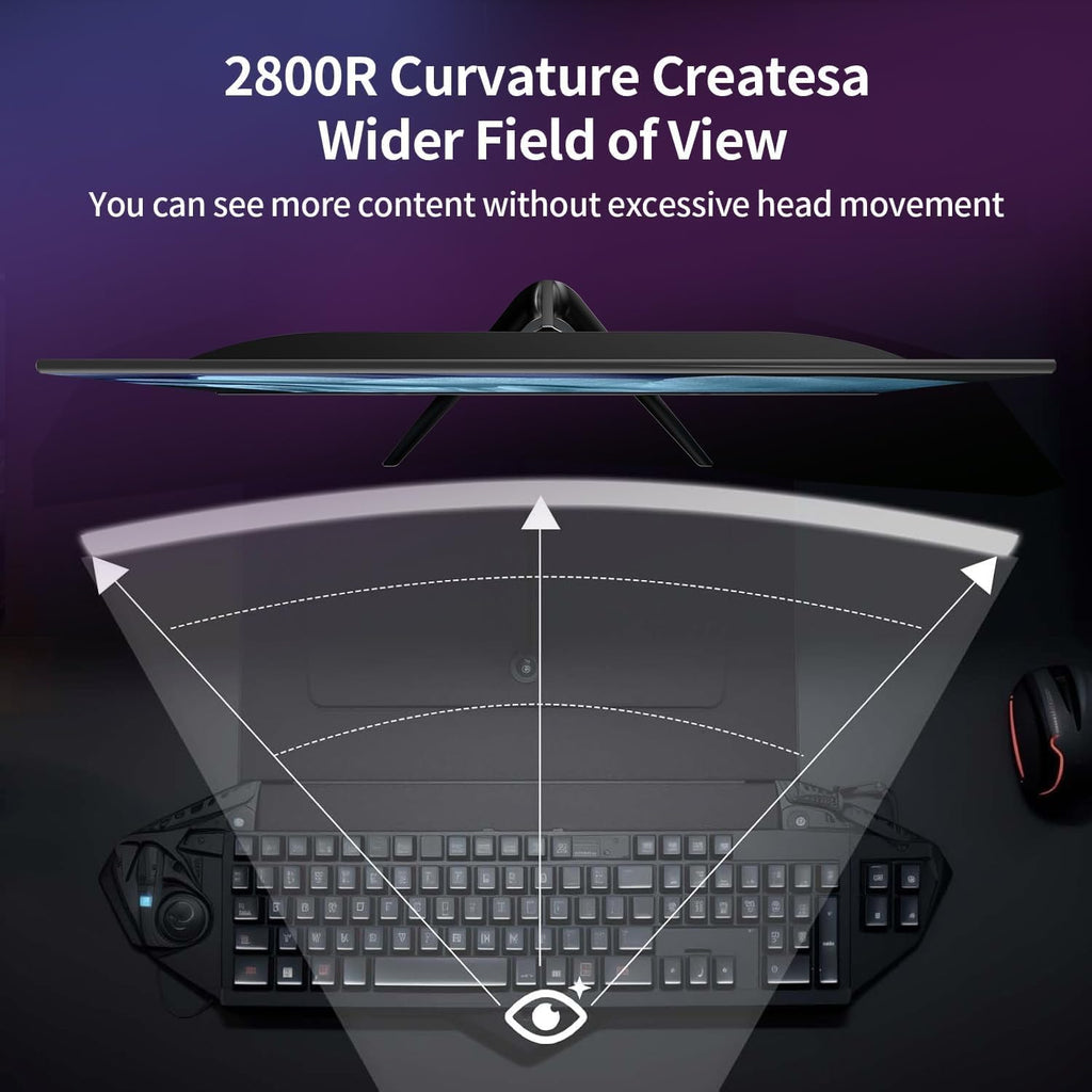24 Inch Gaming Monitor 200Hz Curved Computer Monitor FHD 1080P, Curved 2800R VA Panel with 1Ms MPRT, Freesync, HDMI DP, VESA Mount for Gaming and Home Office