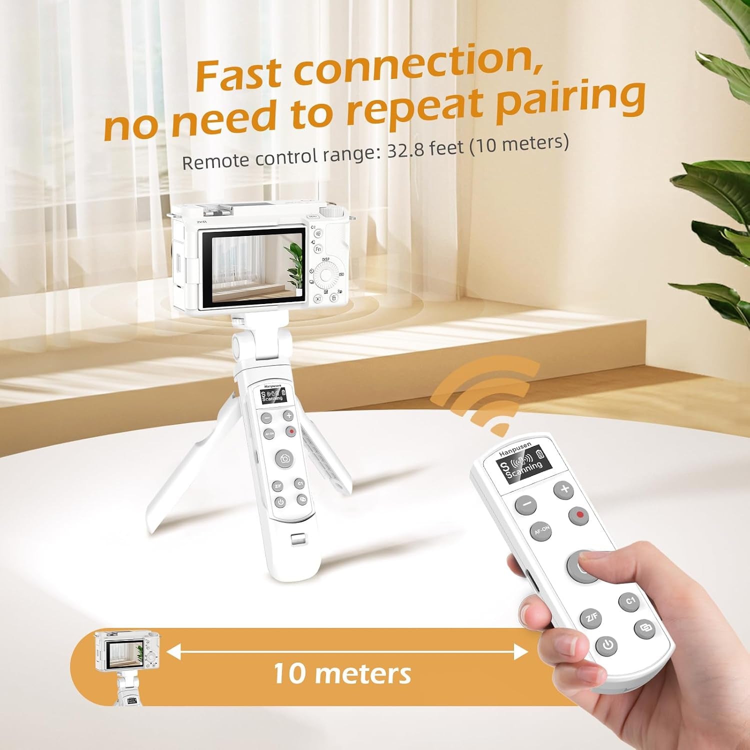 For Sony Tripod Wireless Shooting Grip with Shutter Release - Mini-Tripod with Rechargeable Remote Control for ZV-E10/ZV-E1/ZV-1/ZV-1F/RX100 VII/RX0 II/A6700/A6400/A6600/FX3/FX30, for Vlogging, White