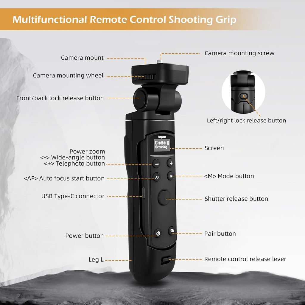 For Canon Tripod Wireless Shooting Grip with Shutter Release - Mini-Tripod with Rechargeable Remote Control for G7 X III/R50/R8/R5/R10/G5 X II/R100/M6 II/M200/M50/R50 V/6D II/V10/V1/SL2, for Vlogging