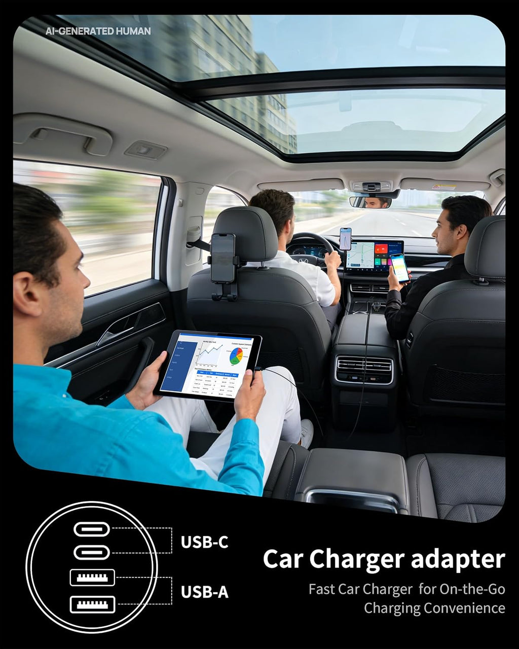 Car Charger USB C, 4-Port 90W Super Fast Charging Car Phone Charger Accessories Dual USB-C & USB-A Cargador Carro Cigarette Lighter Adapter for Iphone 17 16 15 14 13 12, Ipad, Galaxy, Tablet, Android