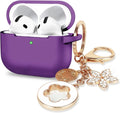 Case Cover for Apple Airpods 4 -  Airpods 4 Cases 2024 Cover Women Silicone Ipods 4 Earbuds Wireless Accessorie Charging Cases Girl Bling Keychain for Airpod Ipods 4Th Generation - Dark Purple