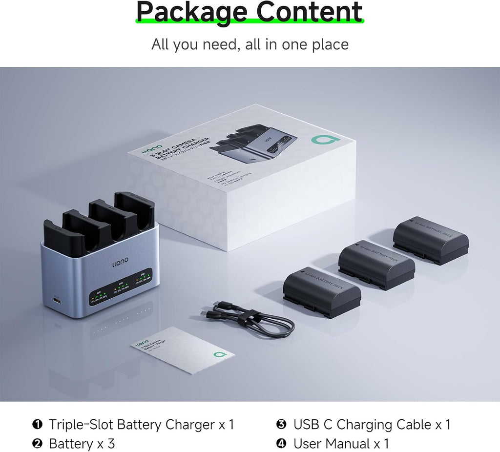 3-Pack 2400Mah LP-E6NH Battery & 30W Fast Charger Set: Triple Slot for Canon Camera EOS R5/R6/R7 Mark II, 5D/6D/7D Mark II/III/IV, 60D/70D/80D/90D,Usb-C,Led,Durable CNC Aluminum