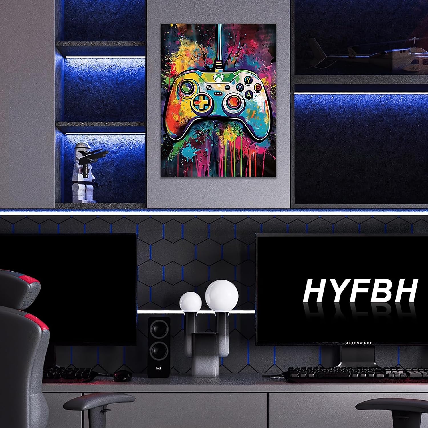 Colorful Game Controller Wall Art Xbox Gamepad Prints 16X24 Inch | Graffiti Game Controller Gamer Room Decor for Boys Graffiti Colorful Cool Gaming Poster Artwork for Bedroom Dec Ready to Hang