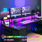 71" L Shaped Gaming Desk with Hutch & Printer Shelf for Gaming Room | Scratch-Resistant Carbon Fiber Tabletop, Raised Monitor Stand, 3 Closed Drawers, Dedicated Printer Shelf