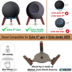 Real Wood Stand for Echo Studio (New Model) 2025,Echo (4Th Gen) Home Speaker, Desktop Tripod Holder Protect Alexa for Sound Better,Stable Wooden Mount for Echo Speaker 2024 on Table (Walnut)