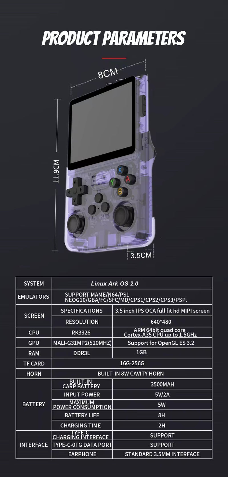 2026 Arkos2.0 R36S Retro Handheld Game Console 3.5" IPS 640*480 Linux RK3326 1GB RAM Gaming Consola R36S 15000 Games PS1 PSP N64