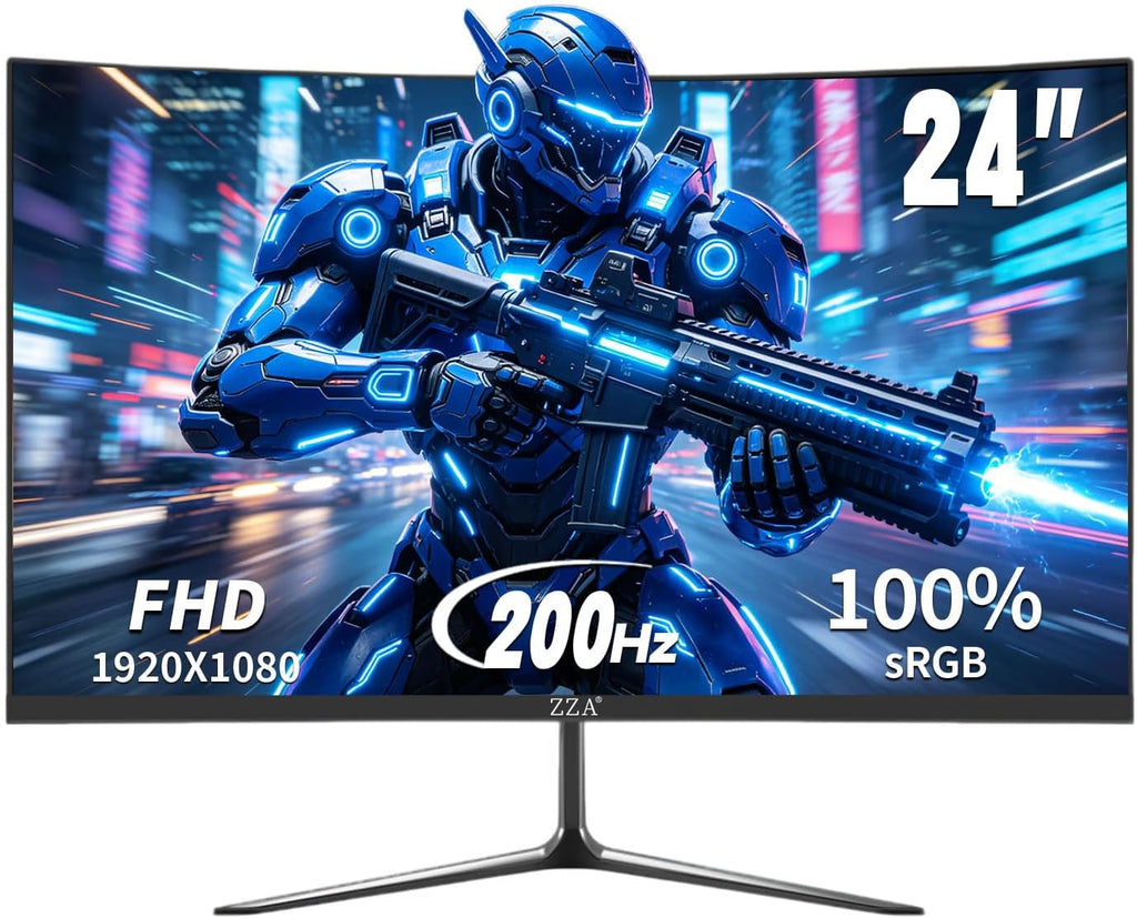 24 Inch Gaming Monitor 200Hz Curved Computer Monitor FHD 1080P, Curved 2800R VA Panel with 1Ms MPRT, Freesync, HDMI DP, VESA Mount for Gaming and Home Office