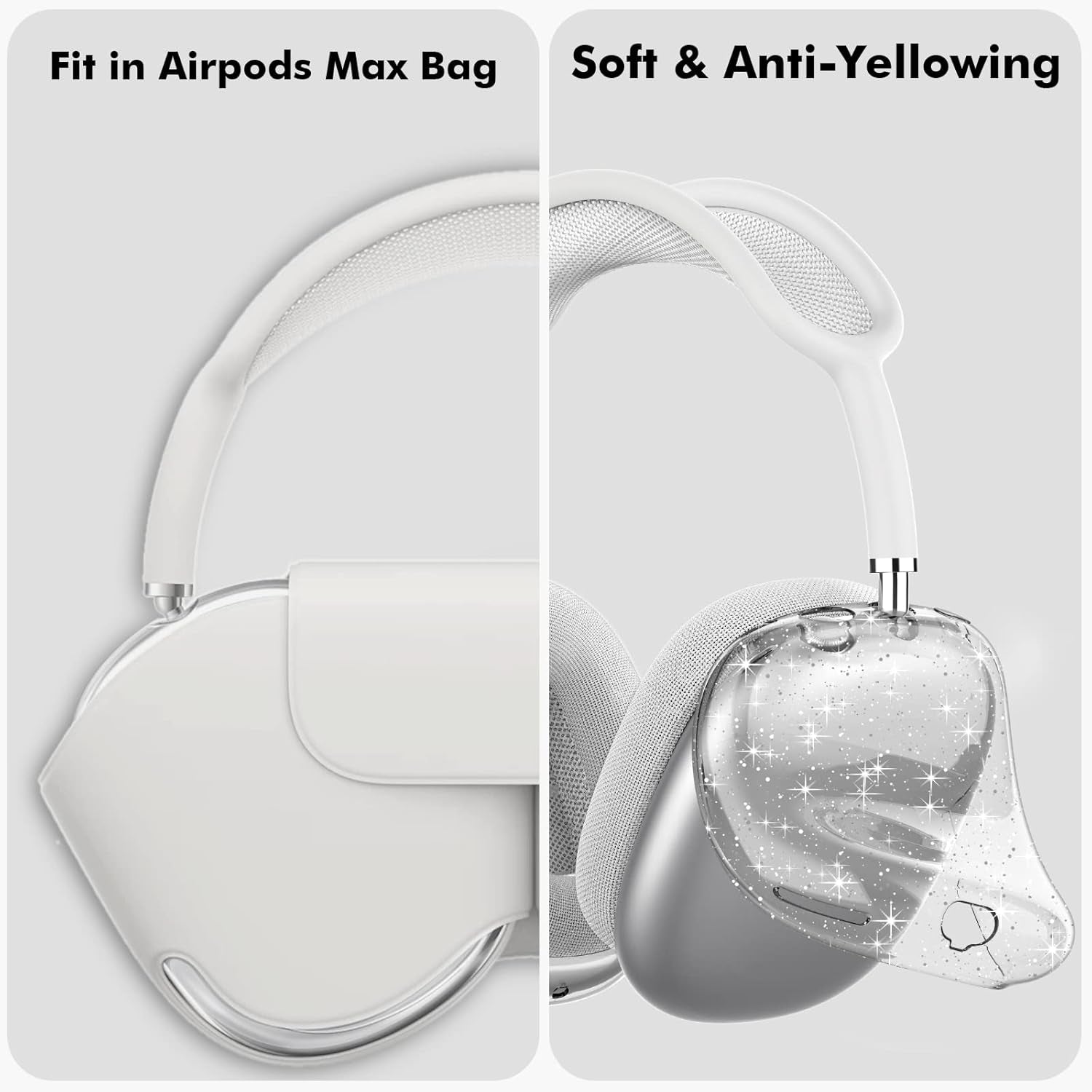 Clear Case for Airpods Max Case Cover Soft TPU Protective Ear Cups Covers Accessories【Anti-Fingerprint, Anti-Scratch & Anti-Dust】 (Glitter)