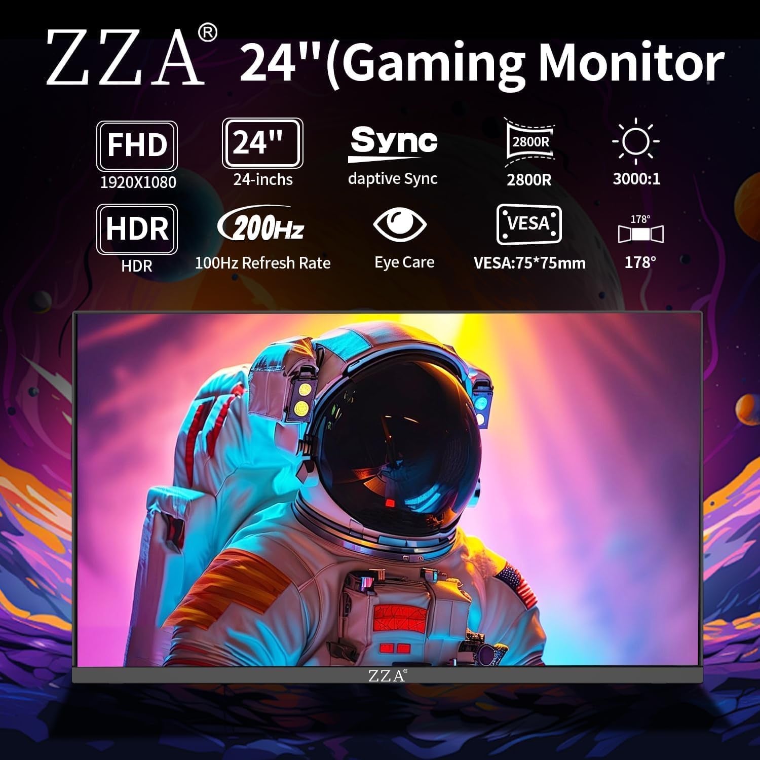 24 Inch Gaming Monitor 200Hz Curved Computer Monitor FHD 1080P, Curved 2800R VA Panel with 1Ms MPRT, Freesync, HDMI DP, VESA Mount for Gaming and Home Office