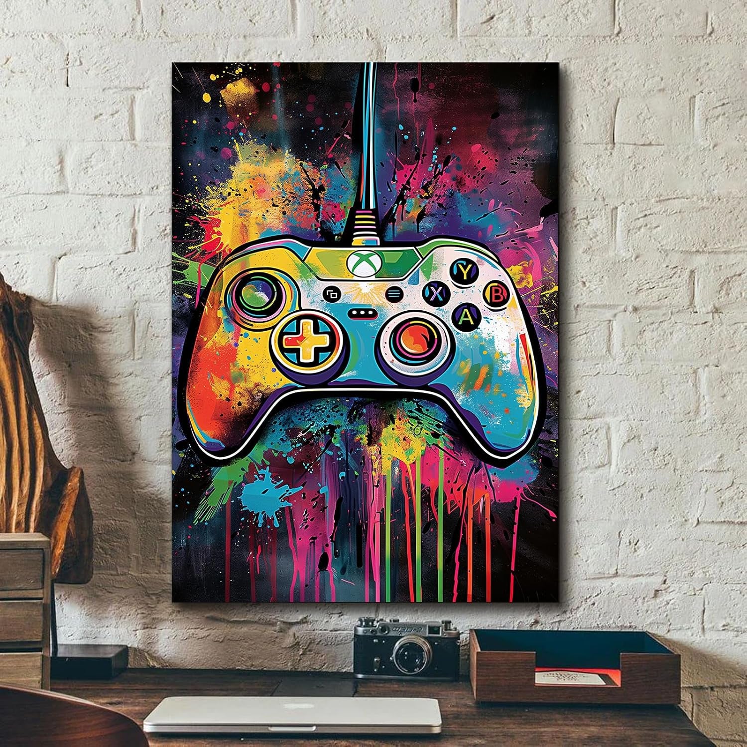 Colorful Game Controller Wall Art Xbox Gamepad Prints 16X24 Inch | Graffiti Game Controller Gamer Room Decor for Boys Graffiti Colorful Cool Gaming Poster Artwork for Bedroom Dec Ready to Hang