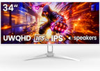 34" WQHD 165Hz IPS Ultrawide Gaming Monitor, Freesync, HDMI/DP, White | 120%Srgb Color, Built-In Speakers, Low Blue Light, 178° Wide View and Wall Mount75×75Mm for PC Gaming, Video Editing and Work