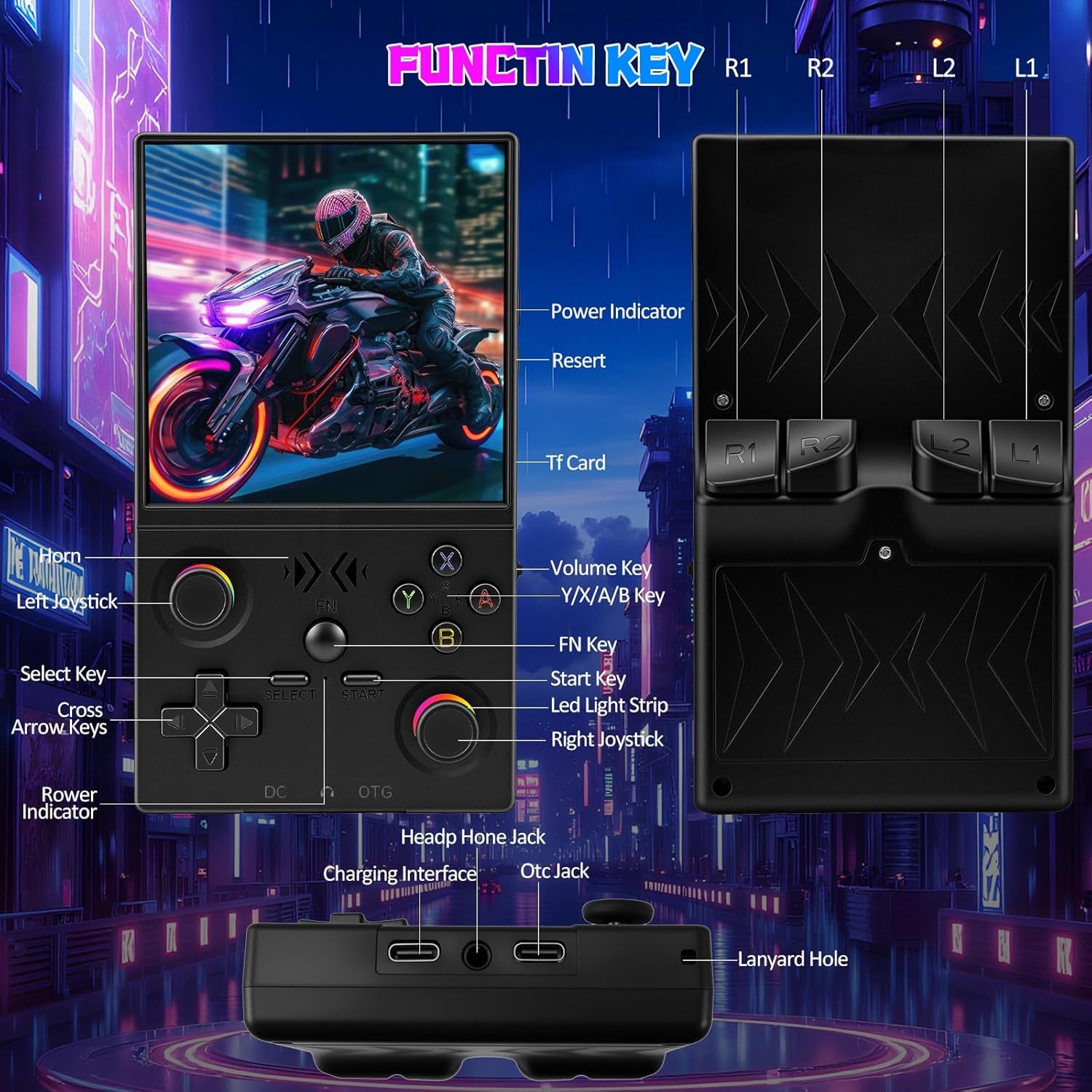 XF40V Retro Handheld Game Console with 2*Detachable Long Joysticks, 4.0-Inch HD IPS Screen Retro Gaming Console, Preloaded Classic Games with Multiple Emulator, Pocket Video Gaming