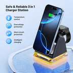 3 in 1 Fast Charging Station for Multiple Apple Devices, Portable Wireless Charger Stand with Magsafe,Magnetic Travel Charge Dock for Iphone 16E/15 Pro Max/14 Plus/13 Mini/12/Apple Watch Ultra/Airpods